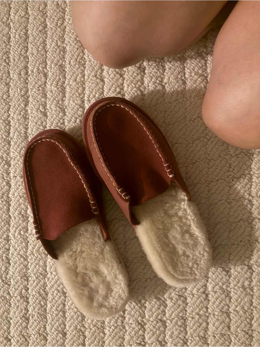 L.L. Bean Women's Faux-Shearling Slip-On Loafers in Chestnut Brown